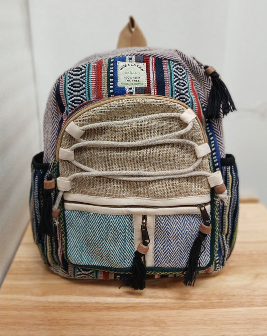 Medium Hemp Backpack- Sage Sunbeam